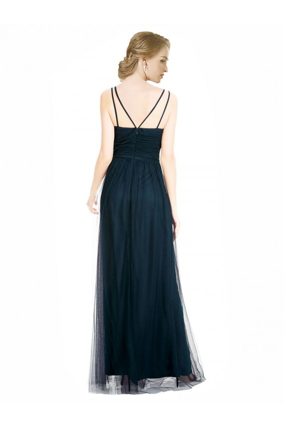 Full Length Long Tulle Bridesmaid Dress with V-Neck Criss-Cross Ruched Top Brisbane