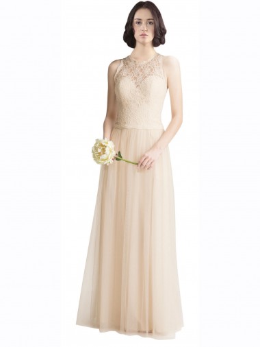 Full Length Tulle Bridesmaid Dress with Corded Lace Over Sweetheart Neckline Brisbane