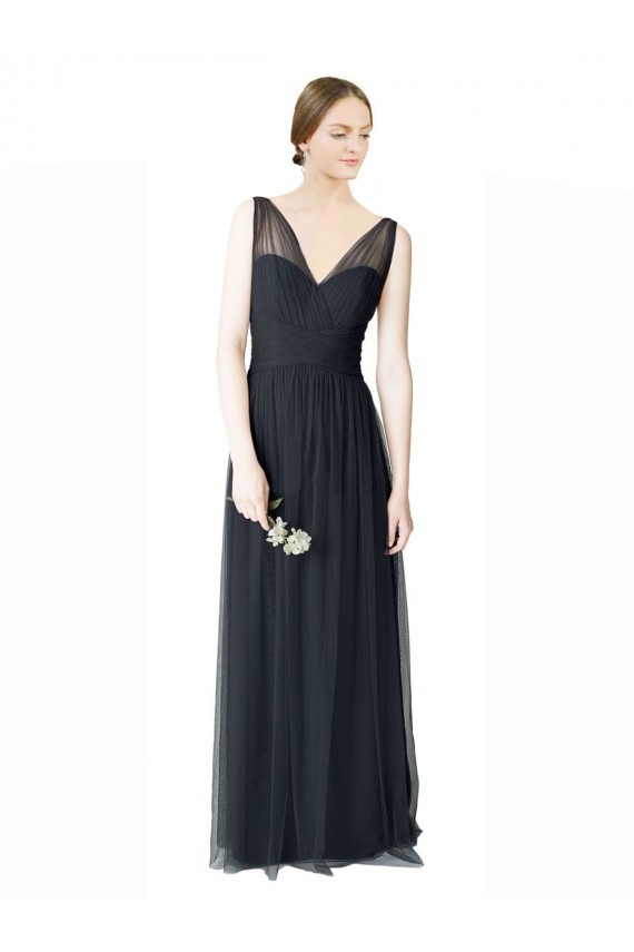 Long Tulle Bridesmaid Dress with Illusion Shoulder Straps and V-Back Brisbane