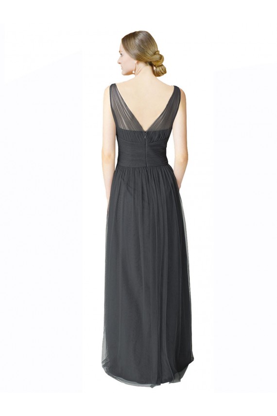 Long Tulle Bridesmaid Dress with Illusion Shoulder Straps and V-Back Brisbane