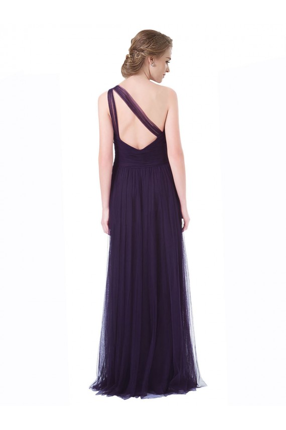 One Shoulder Long Tulle Bridesmaid Gown with Sheer Netting Strap Brisbane