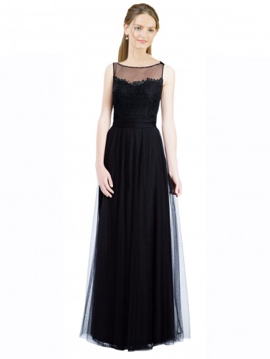 Full Length Tulle Bridesmaid Dress with Lace Bodice and Soft Tulle Illusion Top Brisbane