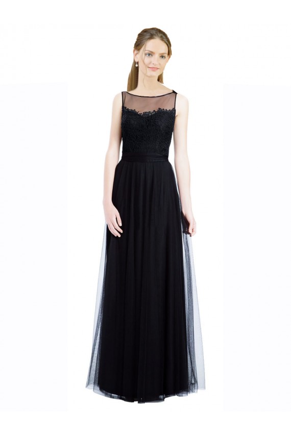 Full Length Tulle Bridesmaid Dress with Lace Bodice and Soft Tulle Illusion Top Brisbane