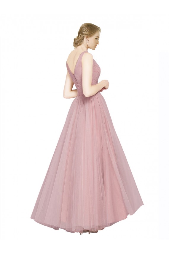 Long Floor Length Wide Strap Plunge Cross Over Neckline Tulle Bridesmaid Dress Brisbane