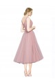 Short Tea Length Wide Strap Plunge Cross Over Neckline Tulle Cocktail Bridesmaid Dress Brisbane