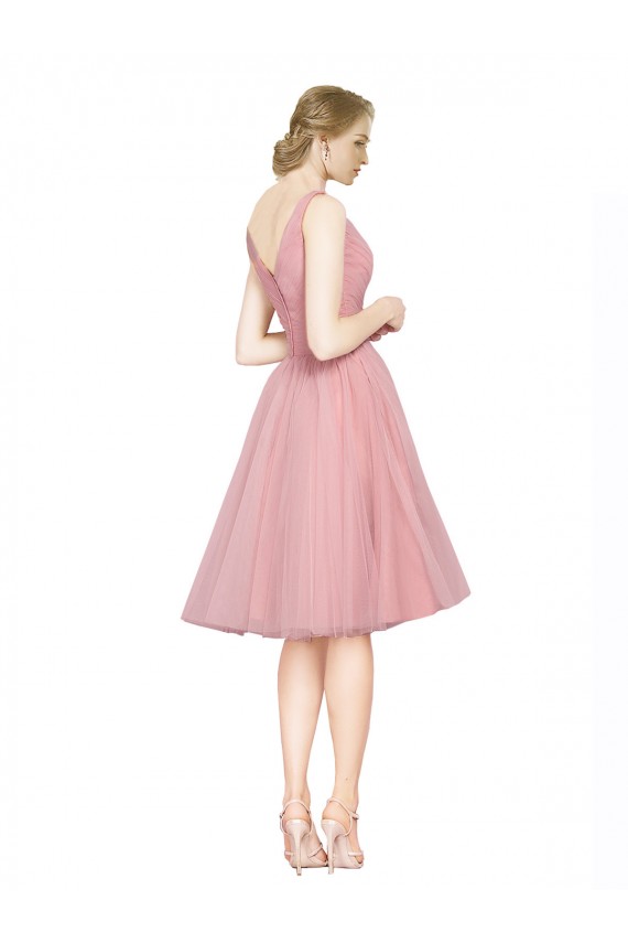 Short Knee Length Wide Strap Plunge Cross Over Neckline Tulle Cocktail Bridesmaid Dress Brisbane