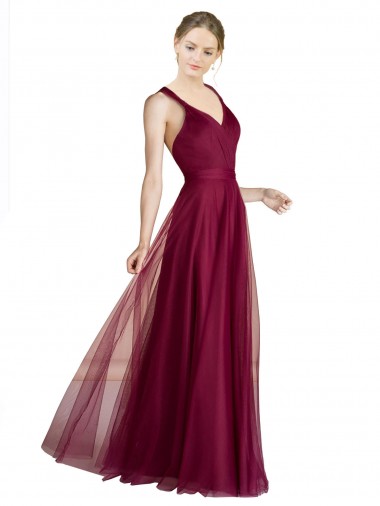 Long Sweetheart Tulle Bridesmaid Dress with Straps and Criss Cross Back Brisbane