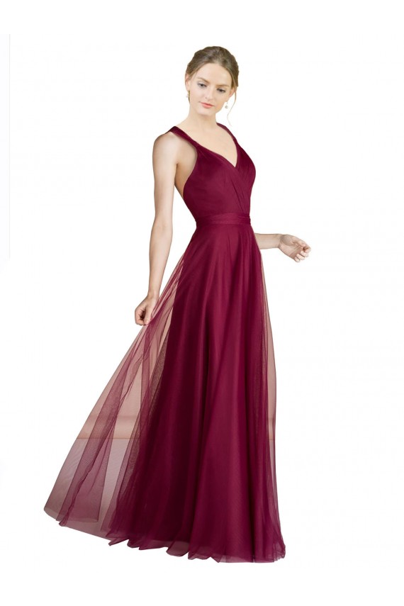 Long Sweetheart Tulle Bridesmaid Dress with Straps and Criss Cross Back Brisbane