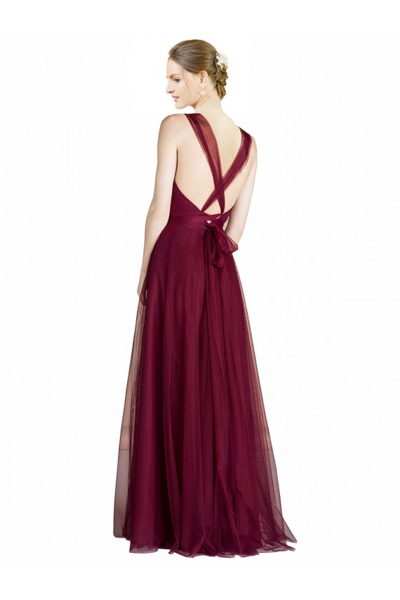 Long Sweetheart Tulle Bridesmaid Dress with Straps and Criss Cross Back Brisbane