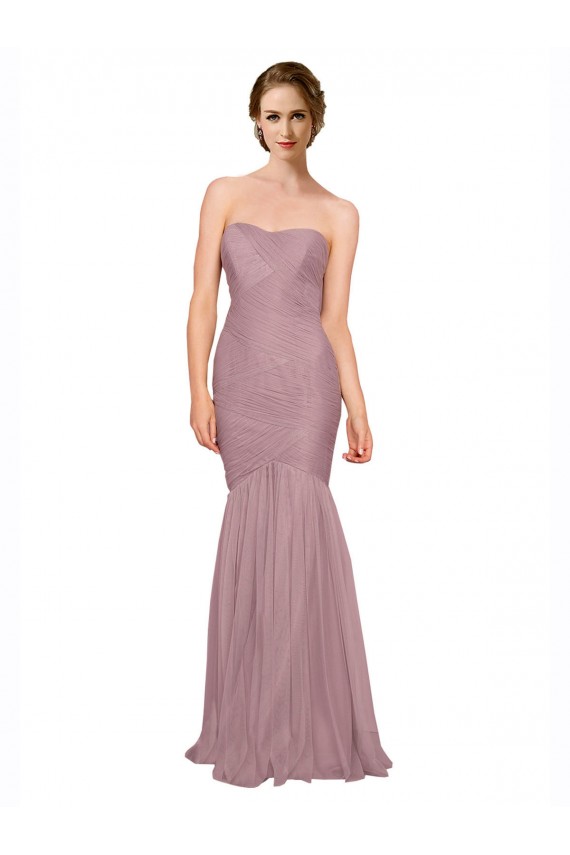 Mermaid Strapless Tulle Bridesmaid Dress with All Over Pleats Brisbane
