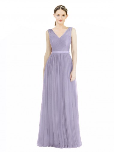 Wide Straps V-Neck Long Tulle Bridesmaids with Belt Brisbane