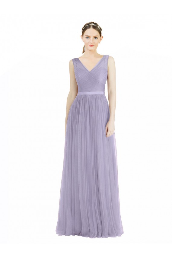 Wide Straps V-Neck Long Tulle Bridesmaids with Belt Brisbane