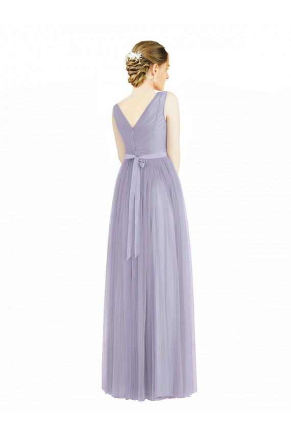 Wide Straps V-Neck Long Tulle Bridesmaids with Belt Brisbane
