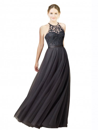 Sweetheart Neckline Long Sleeveless Tulle Bridesmaid Dress with Lace Bodice Brisbane