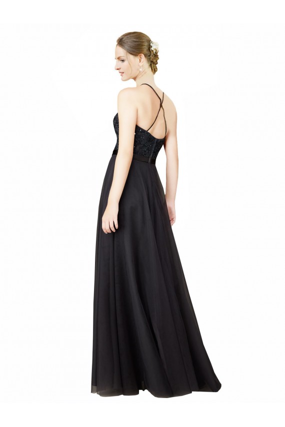 Sweetheart Neckline Long Sleeveless Tulle Bridesmaid Dress with Lace Bodice Brisbane
