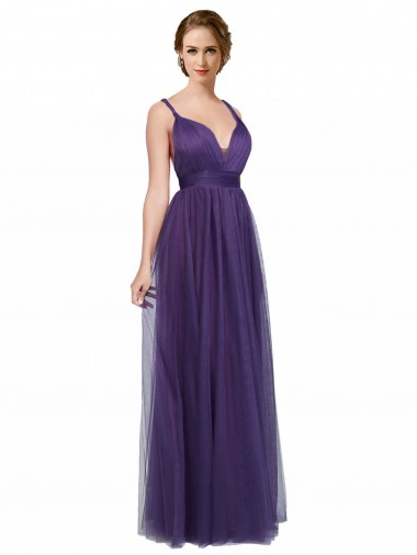 Twisted Straps Sweeheart Long Tulle Bridesmaid Dress Open Back Brisbane