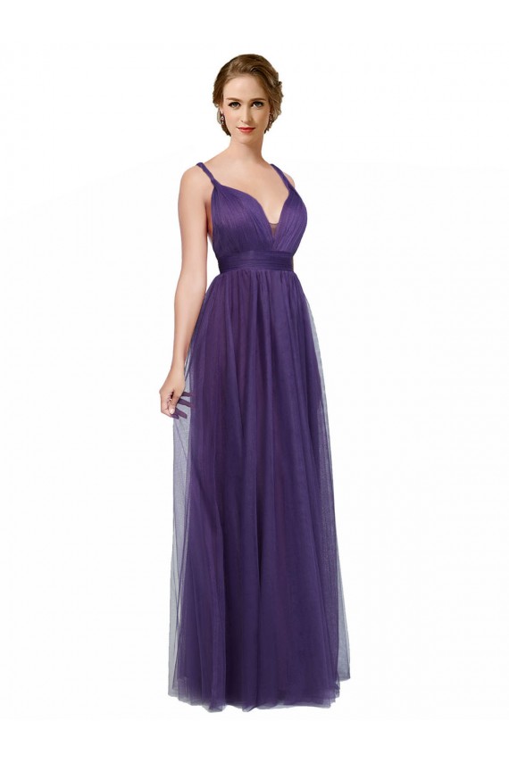 Twisted Straps Sweeheart Long Tulle Bridesmaid Dress Open Back Brisbane