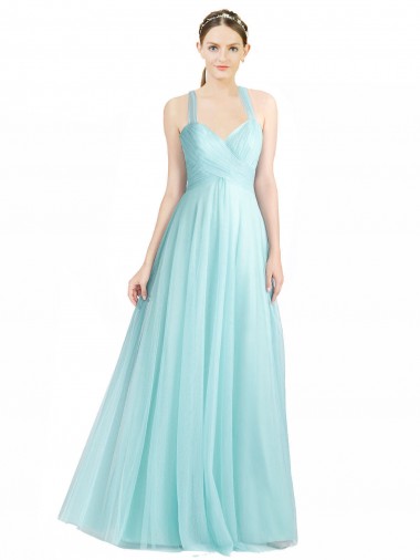 Ruched Sweetheart Neckline A-Line Tulle Bridesmaid Dress with Tie Open Back Brisbane