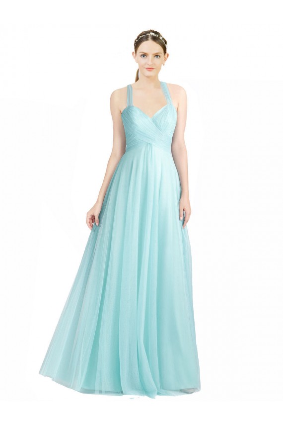 Ruched Sweetheart Neckline A-Line Tulle Bridesmaid Dress with Tie Open Back Brisbane