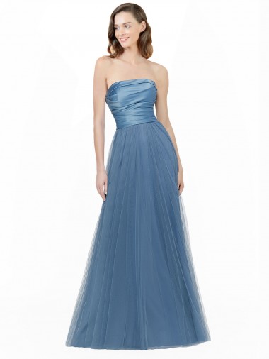 Long Strapless Bridesmaid Dress with Soft Tulle Overlay Brisbane