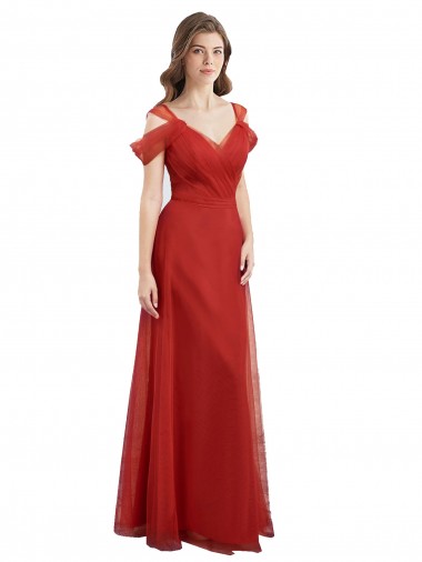 Cold Shoulder Pleated Wrap Tulle Bridesmaid Dress with Low V-Back Brisbane