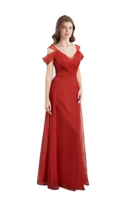 Cold Shoulder Pleated Wrap Tulle Bridesmaid Dress with Low V-Back Brisbane