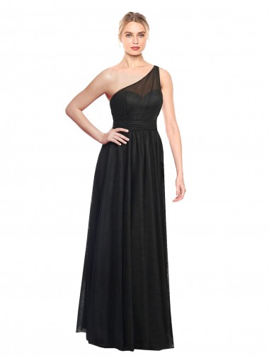 Ruched One Shoulder Tulle A-Line Bridesmaid Dress Brisbane