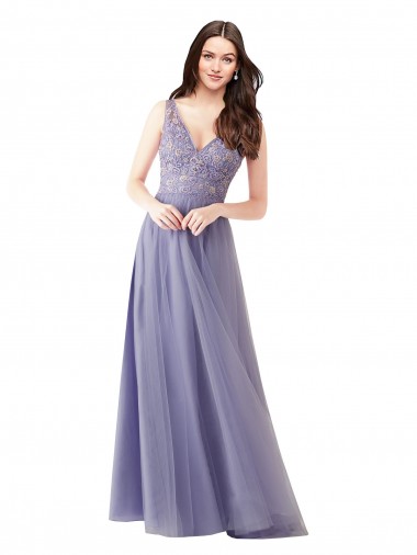 Sweetheart Tulle Bridesmaid Dress with Fully Embroidered V-Neck Bodice Brisbane