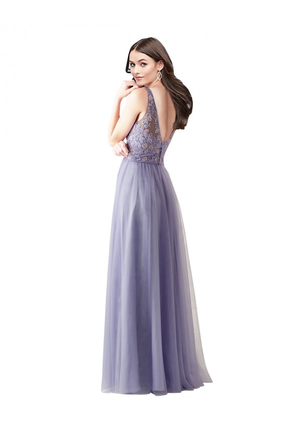 Sweetheart Tulle Bridesmaid Dress with Fully Embroidered V-Neck Bodice Brisbane
