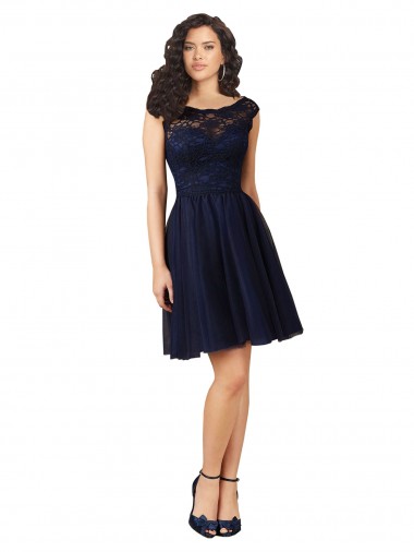 Short Bateau Neck Tulle Cocktail Bridesmaid Dress with Lace Bodice Brisbane