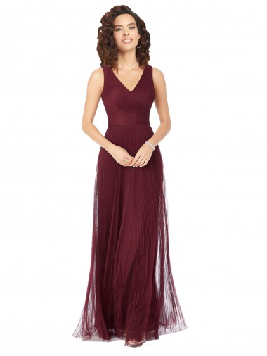 Long A-Line V-Neck Tulle Bridesmaid Dress Brisbane