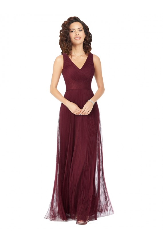 Long A-Line V-Neck Tulle Bridesmaid Dress Brisbane