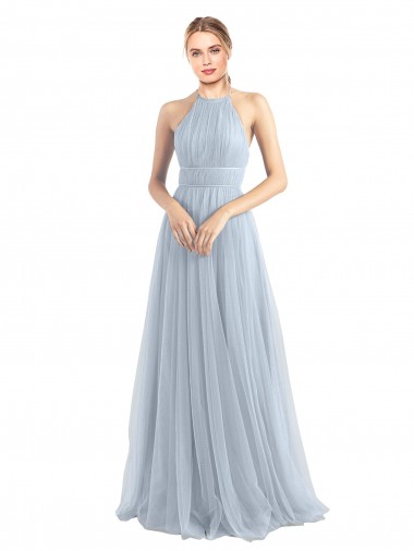 Halter Neckline Slim A-Line Tulle Bridesmaid Dress Brisbane