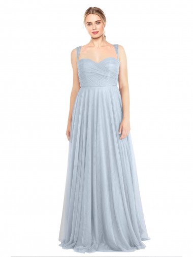 Sweetheart Spaghetti Straps Long Tulle Bridesmaid Dress with Criss Cross Back Brisbane