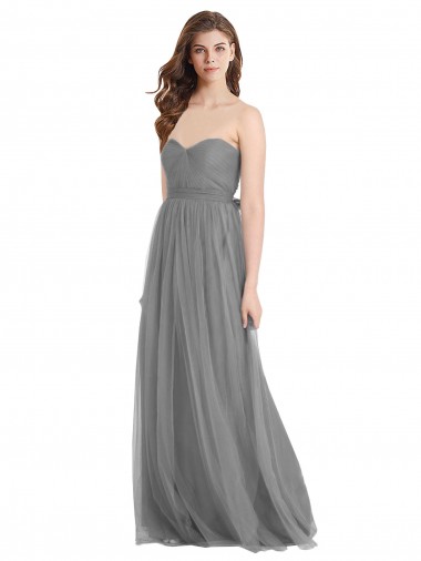 Shirred Strapless Bodice Long Tulle Bridesmaid Dress with Sweetheart Neckline Brisbane