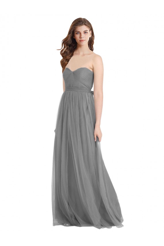 Shirred Strapless Bodice Long Tulle Bridesmaid Dress with Sweetheart Neckline Brisbane