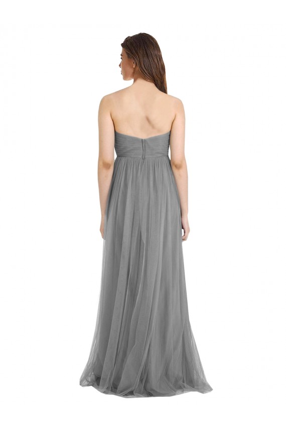 Shirred Strapless Bodice Long Tulle Bridesmaid Dress with Sweetheart Neckline Brisbane
