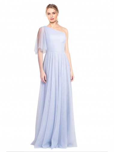 Flutter Sleeves One Shoulder Long Tulle Bridesmaid Dress Brisbane
