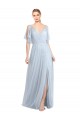 Floor Length Flutter Sleeves Long Tulle Bridesmaid Dress with Side Slit Brisbane