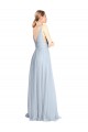 Plunging Deep V-Neck Long Tulle Bridesmaid Dress with V-Back Brisbane