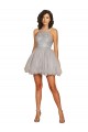 Halter Neckline Criss Cross Back Short Cocktail Dress with Beaded Lace Bodice Brisbane