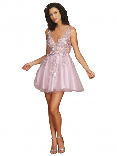 Sleeveless V-Neckline Short Cocktail Dress with Embellished Lace Appliques Brisbane