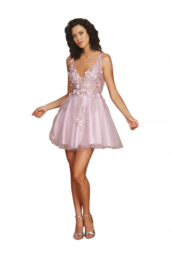 Sleeveless V-Neckline Short Cocktail Dress with Embellished Lace Appliques Brisbane