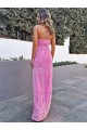 Halter Sleeveless Long Floor Length Velvet Sequin Prom Dress with Slit Brisbane