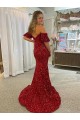 Off the Shoulder Short Sleeves Long Floor Length Velvet Sequin Prom Dress with High Slit Brisbane