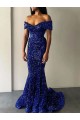 Mermaid Off the Shoulder Sleeveless Long Sweep Train Velvet Sequin Prom Dress Brisbane