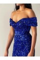 Mermaid Off the Shoulder Sleeveless Long Sweep Train Velvet Sequin Prom Dress Brisbane