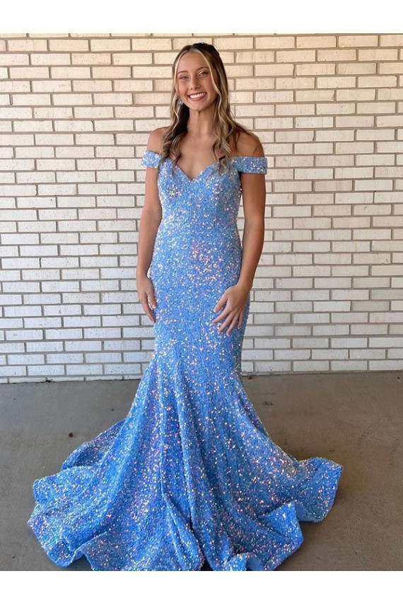 Mermaid Off the Shoulder Sleeveless Long Floor Length Velvet Sequin Prom Dress Brisbane