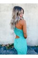 Mermaid One Shoulder Sleeveless Long Sweep Train Velvet Sequin Prom Dress Brisbane