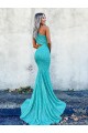 Mermaid One Shoulder Sleeveless Long Sweep Train Velvet Sequin Prom Dress Brisbane
